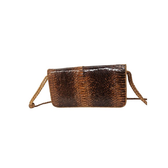 Vintage 80s Deadstock Helena Ross Snakeskin Crossbody Bag Brown Boho Diagonal - Picture 2 of 9